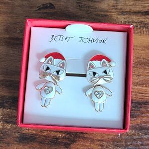 Betsey Johnson Christmas Cat Earrings - NIB